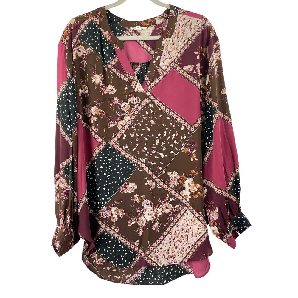 Maurices Patchwork Print Floral Women's V-neck Blouse Size XXL